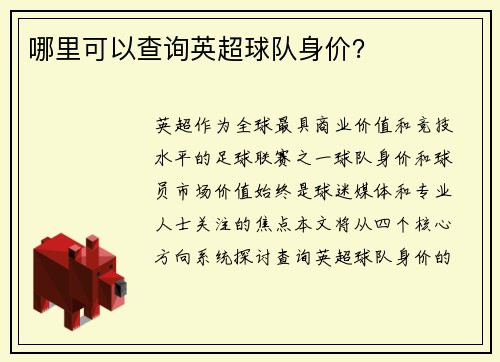 哪里可以查询英超球队身价？