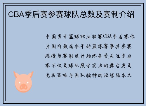 CBA季后赛参赛球队总数及赛制介绍