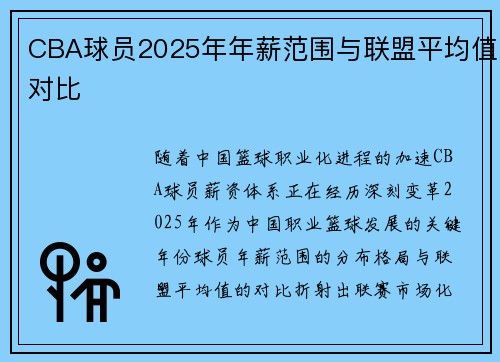 CBA球员2025年年薪范围与联盟平均值对比